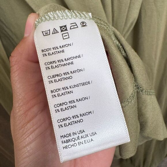 Free People Beach Olive Green Stretchy Long Slit Rayon Top Pants Set XS/S - Picture 7 of 8